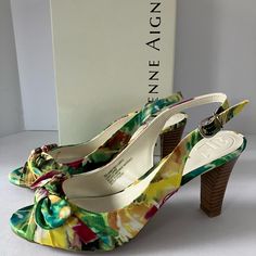 Etienne Aigner Women’s Peep Toe Slingbacks Size 7m Bright Floral Fabric Slingback With Buckle Closure Straps 3” Heels Bow Accents Comes With Original Box Look Brand New! Spring Yellow Slingback Strap Pumps, Spring Yellow Slingback Pumps With Heel Strap, Yellow Slingback Pumps With Heel Strap For Spring, Spring Yellow Slingback Pumps, Chic Yellow Slingback Pumps For Spring, Yellow Slingback Pumps For Spring, Yellow High Heel Slingback Pumps For Summer, Yellow Ankle Strap Slingback Pumps For Spring, Yellow Slingback Heels For Summer