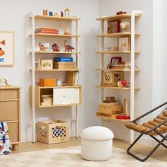 a child's room with toys and bookshelves