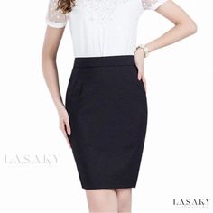 Lasaky - Professional Plus-Size Pencil Skirt with Flattering Fit for Work Elegant Non-stretch Skirt For Office, Elegant Non-stretch Office Skirt, Elegant Non-stretch Mini Skirt For Work, Non-stretch Elegant Mini Skirt For Workwear, Non-stretch Lined Office Skirt, Elegant Non-stretch Pencil Skirt For Work, Non-stretch Lined Pencil Skirt For Workwear, Elegant Office Skirt With Pockets, Elegant Knee-length Mini Skirt With Pockets