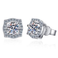 These Groovy Square Halo 0.5/1 ct S925 Moissanite Earrings are ideal gifts for your beloved. The design is classic and never goes out of style so that she can keep it forever. Order these Moissanite Earrings at a great price and surprise your beloved on a particular day. GRA Certificate & Deluxe Gift Box included. Contact us if you want to customize your design. AZ185-E Moissanite Earrings, Jewelry Earring, Moissanite Jewelry, Stud Earrings For Women, Diamond Stud Earrings, Pearl Types, Diamond Stud, Silver Wedding, Moissanite Diamonds