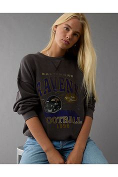 Super soft fleece/Crew neck/Baltimore Ravens graphics/Ribbed cuffs & hem Fan Apparel Sweatshirt With Ribbed Cuffs For Fall, Collegiate Text Print Sweatshirt For Fall, Fan Apparel Graphic Print Sweater For Fall, Relaxed Fit Sweatshirt For Game Day In Fall, Graphic Print Sweatshirt For College In Fall, Game Day Crew Sweatshirt For Fall, Fall Fan Apparel Sweatshirt With Graphic Print, Graphic Print Sweatshirt For Game Day In Fall, Game Day Text Print Sweatshirt For Fall