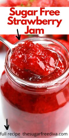 Strawberry Jam- No Added Sugar Keto Strawberry Jam Recipe, Homemade Strawberry Jam No Sugar, No Sugar Jam Recipe, Jello Jam Recipes, No Sugar Strawberry Jam, Strawberry Jam Recipe Canning Low Sugar