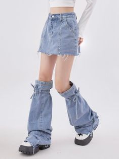 ❤︎ American Cool Denim short skirt leg set❤︎ ⚠️ It takes about 2 weeks to ship the product Denim Blue Mini Length Denim Bottoms, Denim Y2k Mini Bottoms, Y2k Style Blue Cutoff Bottoms, Y2k Blue Cutoff Bottoms, Vestiti In Jeans, Denim Short Skirt, Cool Denim, Korean Clothes, Style Kawaii