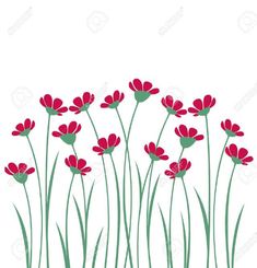 red flowers are in the grass on a white background