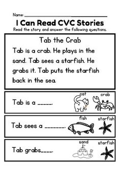 i can read cvc stories to teach children about the crab and other animals in the ocean