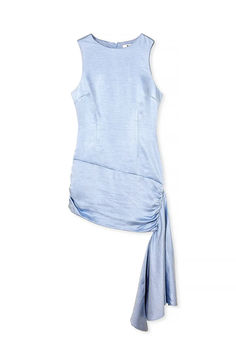 Trail Detail Mini Dress Blue Mini Dress With Asymmetrical Neckline, Blue Sleeveless Mini Dress With Tie Back, Light Blue Sleeveless Satin Mini Dress, Blue Sleeveless Mini Dress With Cutout, Blue V-neck Mini Dress With Tie Back, Light Blue Tie-back Mini Dress, Blue Dresses, Light Blue, Mini Dress