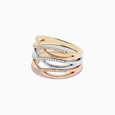 Effy Trio 14K 3-Tone Gold Diamond Stackable Crossover Rings Set of 3 Tri Color Gold Rings, Crossover Diamond Ring, Triple Ring, Crossover Ring, Luxury Jewellery, Rings Set, Jewellery Designs, Tri Color, Luxury Jewelry