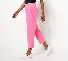 These cropped pants are pretty and functional enough to work out with you, tag along to the grocery store, go to the coffee shop, and even catch brunch with the girls. From Belle by Kim Gravel. Versatile Spring Capris With Tapered Leg, Spring Athleisure Capri-length Capris, Stretch Cropped Leg Pants For Day Out, Pink Cropped Leg Workwear Pants, Pink Cropped Leg Pants For Work, Casual Pink Cropped Leg Pants, Pink Stretch Capris For Spring, Spring Athleisure Straight Pants, Spring Athleisure Pants For Workwear