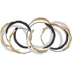 four gold and black bracelets on a white background