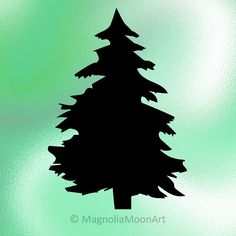 the silhouette of a pine tree against a green background