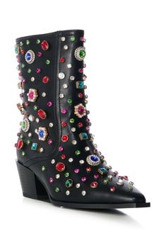 AZALEA WANG SPRINKLES EMBELLISHED BOOTIE IN BLACK Embellished Round Toe Boots For Fall, Winter Embellished Round Toe Boots, Winter Embellished Boots With Round Toe, Fall Embellished Round Toe Boots, Embellished Ankle Boots For Fall, Embellished Fall Ankle Boots, Fall Ankle Boots With Rhinestones, Fall Rhinestone Ankle Boots, Embellished Ankle Boots For Winter