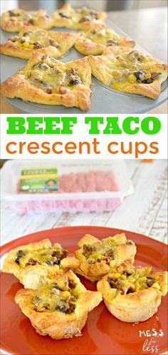 beef taco crescent cups on a red plate