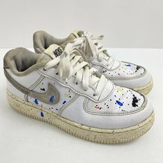 Nike Air Force 1 Lv8 size 2Y White Paint Splatter Sneakers DJ2599-100. These shoes have a large amount of wear. Please see photos for damage and stains. White Paint Splatter, Nike Air Force Ones, Air Force Ones, White Paint, Paint Splatter, Nike Air Force 1, Nike Air Force Sneaker, White Paints, Air Force 1