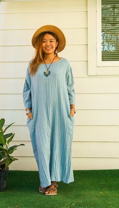 "* Bohemian Style Dress  * One Size Fits Most (US Women's S-3XL) * Organic Double Gauzed Cotton * 2 Side Pockets * Bust up to 50\" * Length 48\" * Coconut Button Back Closure * Suitable for any occasion * Great gift for yourself or your loved ones" Flowy Bohemian Boho Dress For Daywear, Bohemian Maxi Dress For Daywear, Bohemian Maxi Boho Dress, Bohemian Long Sleeve Dress In Natural Fiber, Cotton Lagenlook Maxi Dress In Relaxed Fit, Cotton Lagenlook Maxi Dress With Long Sleeves, Cotton Lagenlook Maxi Dress With Relaxed Fit, Bohemian Ramie Maxi Dress, Bohemian Maxi Dress For Daywear With Relaxed Fit