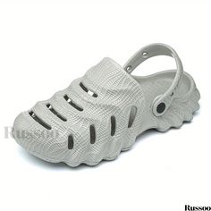 Russoo - High-Quality Mens Solid Clogs: Breathable Fashion Footwear for Beach and Outdoor Activities, Featuring Non-Slip Soles for Maximum Comfort Summer Synthetic Slip-resistant Clogs, Gray Flat Slip-ons For Summer, Casual Closed Toe Gray Sandals, Casual Gray Closed Toe Sandals, Casual Beach Clogs With Rubber Sole, Comfortable Summer Outdoor Slip-ons, Durable Slip-on Summer Slides, Beach Slip-on Slip-resistant Clogs, Summer Clogs For Outdoor Activities, Round Toe