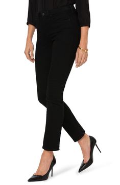 Right in between skinny and straight-leg, these modern jeans flatter with sleek tonal stretch denim and Lift Tuck technology that slims from within. 31" regular inseam; 29 1/2" petite inseam; 13 1/2' leg opening; 9 3/4" front rise; 15" back rise (size 8) Zip fly with button closure Five-pocket style 91% cotton, 7% elastomultiester, 2% Lycra® elastane Machine wash, line dry Imported Women's Clothing Versatile Fitted Jeans For Business Casual, Versatile Fitted Straight Leg Jeggings, Fitted Straight Leg Jeggings, Modern Fitted Jeans For Business Casual, Fitted Straight Leg Jeans For Business Casual, Elegant Stretch Jeans For Business Casual, Classic Fitted Mid-rise Jeggings, Chic Black Straight Leg Jeggings, Elegant Slim Fit Mid-rise Jeans