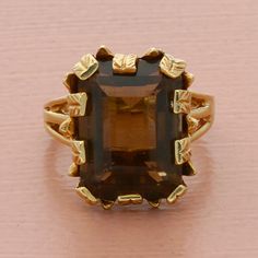 Vintage 10k Yellow Gold Intricate Leaf Prong-Set Smoky Quartz Ring Size 7 Pre-Loved But In Great Condition - Weight - 7g Size - 7 Width (Top) - 18mm Item Id - Abc73120188 Brown Jewelry With Prong Setting For Formal Occasions, Formal Brown Jewelry With Prong Setting, Formal Brown Hallmarked Jewelry, Fine Jewelry In 14k Gold, Brown, Fine Jewelry In 14k Gold With Brown Color, Formal 14k Gold Brown Jewelry, Formal Brown 14k Gold Rings, Fine Brown 14k Gold Jewelry, Brown 14k Gold Wedding Jewelry