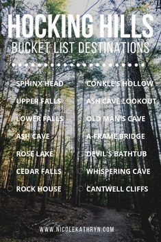 the hiking hills bucket list is shown