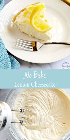 no bake lemon cheesecake on a white plate