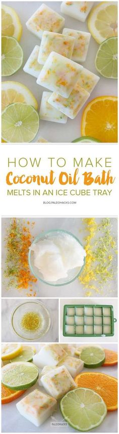 how to make coconut oil bath melts in an ice cube tray with lemon slices