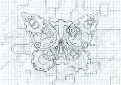 a drawing of a butterfly made out of paper on top of a piece of graph paper