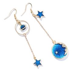 Accessories have a flat rate shipping of $2.50 worldwide. Magical celestial earrings with dangly planet, moon and star charms. Celestial Star Charm Round Earrings, Celestial Dangle Earrings With Star Charm, Celestial Style Dangle Earrings With Star Charm, Celestial Moon Earrings With Star Charm, Moon Phase Star Earrings For Gift, Celestial Moon Shaped Earrings With Star Charm, Celestial Moon-shaped Earrings With Star Charm, Celestial Crescent Earrings With Star Charm, Celestial Style Drop Earrings With Dangling Charms