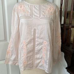 This Beautiful Blouse Has Been Hanging In My Closet And Though I Removed The Tags, I Never Wore It. It Does Not Fit Me But I Kept Hoping It Would. Time To Pass It On To Someone Who’d Enjoy It! Size 12 Feminine Long Sleeve Embroidered Tops, Long Sleeve Embroidered Top For Spring Daywear, Feminine Crew Neck Spring Blouse, Feminine Long Sleeve Embroidered Blouse, Spring Pink Embroidered Feminine Top, Pink Feminine Embroidered Top For Spring, Feminine Embroidered Tops For Daywear, Pink Embroidered Feminine Blouse, Spring Embroidered Pink Blouse