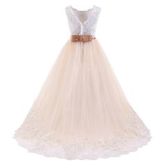 Girls Sleeveless Formal Ball Gown Party Dress – JoJo Shop Lace Dress For Kids, Glitz Pageant Dresses, Wedding Dresses For Kids, Formal Ball Gown, Girls Lace Dress, Princess Skirt, White Flower Girl Dresses, First Communion Dresses, Girls Formal Dresses