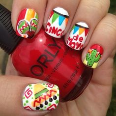 Spanish Nails, Fiesta Nails, Cinco Party, Flirty Nails, Random Nails, Themed Nail Art, Nailart Ideas, Themed Nails