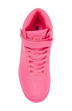 This basketball-inspired sneaker features a clean monochrome design marked with logo hardware and embroidery. Cushioned EVA footbed with arch support Synthetic upper/textile lining/synthetic sole Imported Sporty Lace-up Basketball Shoes With Embossed Logo, Sporty Pink Sneakers With Embossed Logo, Sporty Low-top Basketball Shoes With Embossed Logo, Sports Basketball Shoes With Embossed Logo, Pink Sneakers With Embossed Logo For Streetwear, Basketball Shoes With Embossed Logo And Round Toe, Sports High-top Sneakers With Embroidered Logo, High-top Skate Shoes With Embroidered Logo For Sports, Sporty High-top Skate Shoes With Embossed Logo