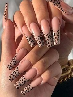 French Manicure Nail Designs, Manicure Nail Designs, French Manicure Nails, Leopard Print Nails, Print Nails, Leopard Nails, Nails French, Nails Long, Nails Coffin