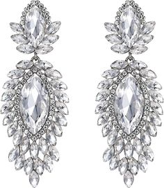 pair of earrings with crystal stones and crystals on each earring, set in white gold tone