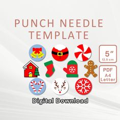 a bunch of christmas themed items on a white background with the words punch needle template