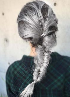 Granny Silver/ Grey Hair Color Ideas: Silver Braided Hairstyle Beautiful Gray Hair, Fishtail Braid, Long Gray Hair, Hair Styles 2017