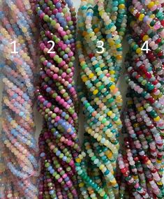 several rows of beads are shown with numbers in each row and the number on each strand