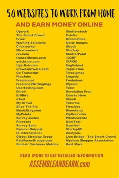 a yellow poster with words that say, 5 benefits to work from home and earn money online