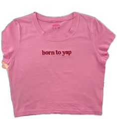 Basic Pink Slogan Top, Trendy Cotton Tops With Embroidered Logo, Fitted Casual Tops With Embroidered Logo, Pink Crew Neck Top With Embroidered Logo, Casual Fitted T-shirt With Embroidered Logo, Pink Cotton T-shirt With Embroidered Graphics, Trendy Tops With Embroidered Logo For Spring, Trendy Spring Tops With Embroidered Logo, Pink Embroidered Cotton T-shirt