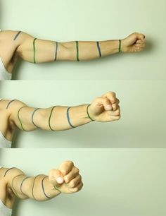 the arm is wrapped in bandages and has two different colors on it, including green