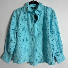 J. Crew Long Sleeve Popover Top Blue Eyelet Nwt - New With Tag - Msrp $198 19" Pit To Pit 22" Length The Perfect Thing To Pop Over Any Outfit, In Airy Eyelet Fabric With Buttons Down The Front With Attached Slip Tank Lining 93% Cotton/7% Polyester. Machine Wash. Spring Light Blue Blouse With Button Closure, Light Blue Buttoned Top For Spring, Light Blue Collared Top For Spring, Spring Light Blue Collared Top, Light Blue Tops With Button Closure For Spring, Gauze Shirt, Safari Shirt, Eyelet Fabric, Red Gingham