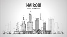 a city skyline with the name nairobi kenya in black on a white background