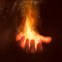 a painting of a hand with flames coming out of it