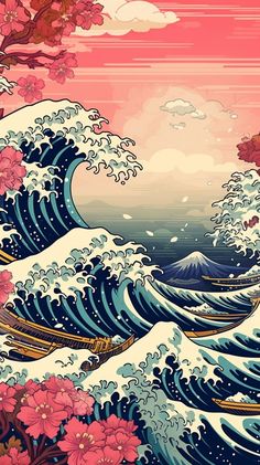 Japanese Wallpaper Iphone, Take A Leap, Japanese Pop Art, Arte Van Gogh, Japanese Art Prints, The Great Wave, Japanese Artwork, Japon Illustration, Art Gallery Wallpaper