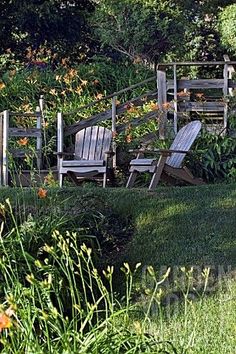 Relaxing Garden, Garden World, Wooden Deck, Country Gardens, Small Backyard Gardens, Peaceful Place, World Images, Lawn Chairs