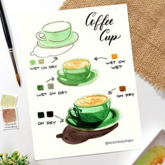 a coffee cup is shown with the ingredients to make it look like they are in different colors