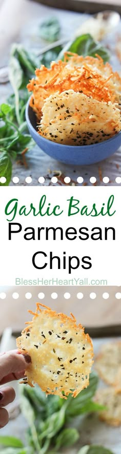 garlic basil parmesan chips are an easy appetizer to serve on the grill