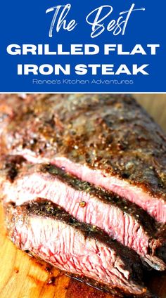 Perfect medium rare grilled seasoned flat iron steak sliced into two slices on a cutting board. Grilled Flat Iron Steak, Citrus Salsa, Flat Iron Steak Recipes, Garlic Roasted Potatoes, Flat Iron Steak, Hearty Casseroles, Crockpot Recipes Beef, Grilled Beef