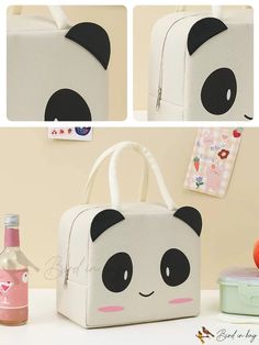 Bird in Bag - Cute Cartoon Pattern Puppy Panda Lunch Bag, Tote Bag, Insulated Food Bag, Lunchbox Bag, Picnic Bag for Work White Portable Box Bag For Gift, White Rectangular School Box Bag, Cute Large Capacity Lunch Bag For Travel, School Bags With Zipper Pouch Rectangular, Cute Large Capacity Rectangular Canvas Bag, Large Capacity Pouch Lunch Bag For School, Large Capacity Lunch Bag For School, Portable White Rectangular Box Bag, Cute Portable Lunch Bag