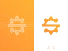 an orange and white background with two gears on each side, one in the middle