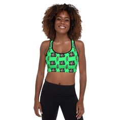 Neon Yeehaw Padded Sports Bra Get the perfect bra for your workouts! This comfy bra has a soft moisture-wicking fabric, extra materials in shoulder straps, and removable padding for maximum support. Each sports bra is made to order and ships as soon as it is printed by the manufacturer. Please allow up to two weeks for it to arrive to you. • 82% polyester, 18% spandex • Sports mesh lining: 92% polyester, 8% spandex • Padding: 100% polyurethane perforated foam and 100% polyester moisture-wicking Comfy Bra, Printed Sports Bra, Perfect Bra, Padded Sports Bra, Street Chic, Moisture Wicking Fabric, Spandex Fabric, Scoop Neckline, Shoulder Straps