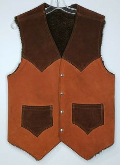 Vintage Custom Western Thick Brown Leather Sherpa Lined Snap Vest Men's 40  These are measurements for your guide: Length - Neck to Hem (Back):  23.5 inches               Neck to Hem (Front):  27.5 inches Chest - Armpit to Armpit:  20 inches (Please see last picture) Brown Rugged Vest For Winter, Rugged Brown Winter Vest, Brown Rugged Winter Vest, Rugged Brown Vest With Pockets, Brown Rugged Vest With Pockets, Western Vest, Clothing Diy, Leather Crafts, Vests Mens